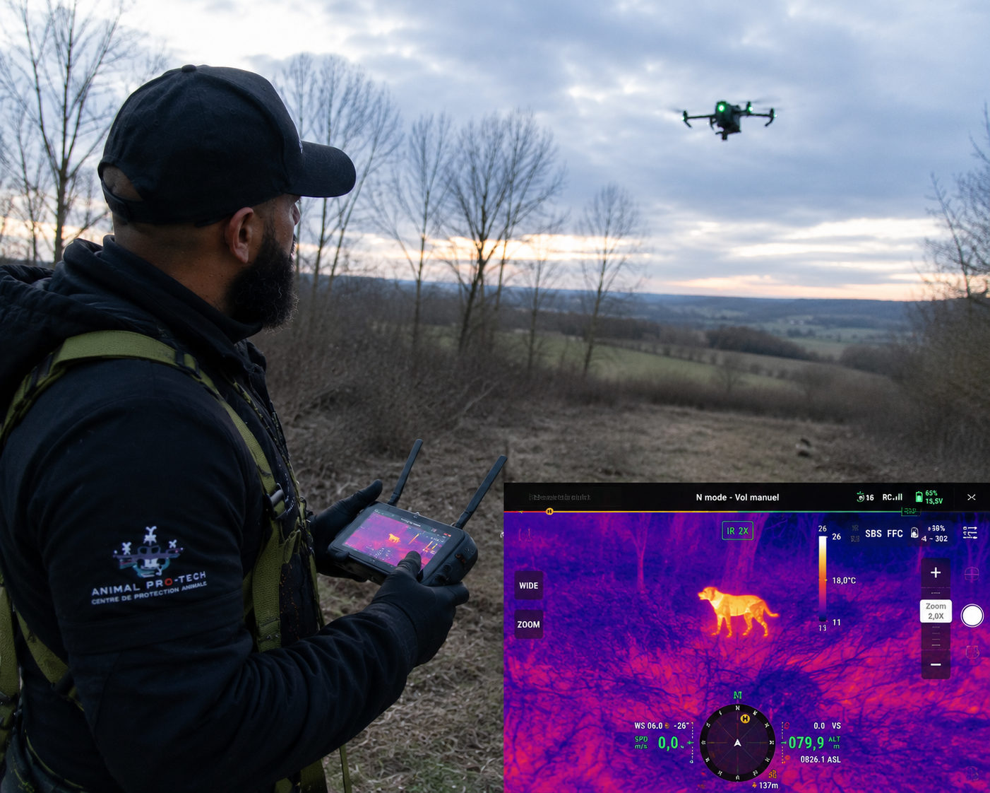 Recherche d’animaux perdus par drone thermique